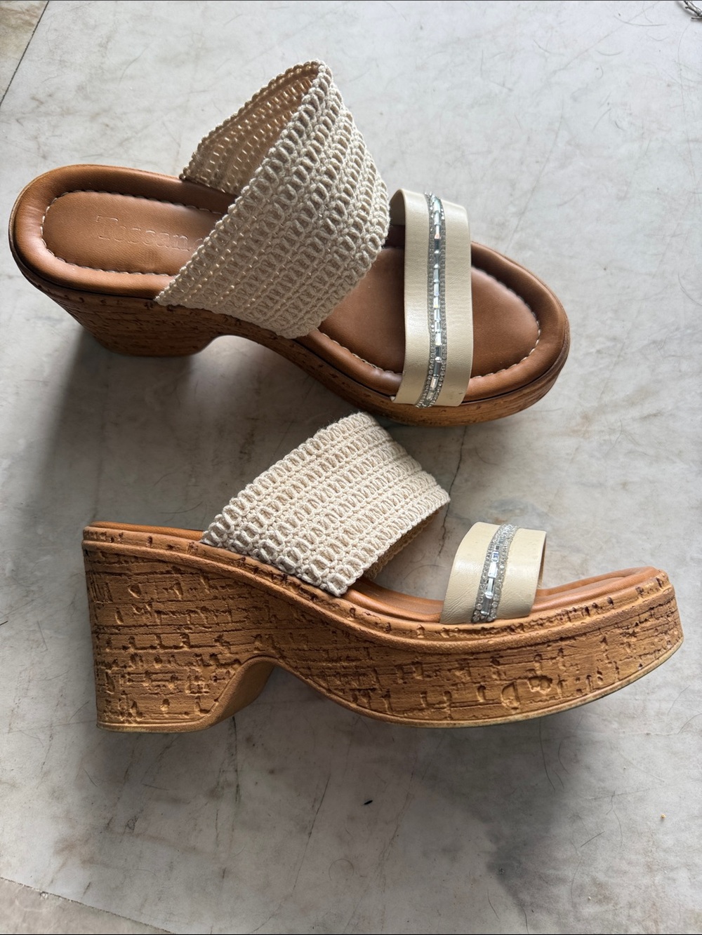 Toscanella Made in Italy Cork Platform Wedge Sandals Size 8 Rhinestone
